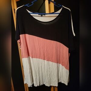 3X Black, Pink, and White Colorblock Top